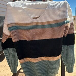 Miss Sparkling, Size Small, Striped V-Neck Sweater